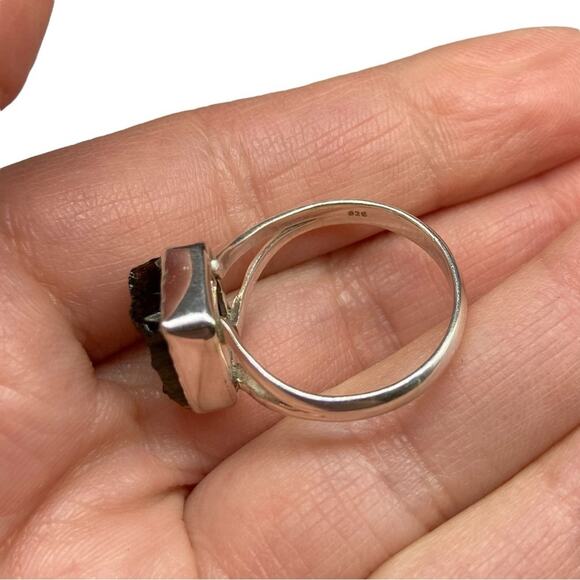Moldavite Ring Size 9 Solid 925 Sterling Silver Raw Rough Stone Genuine Natural - Picture 8 of 8